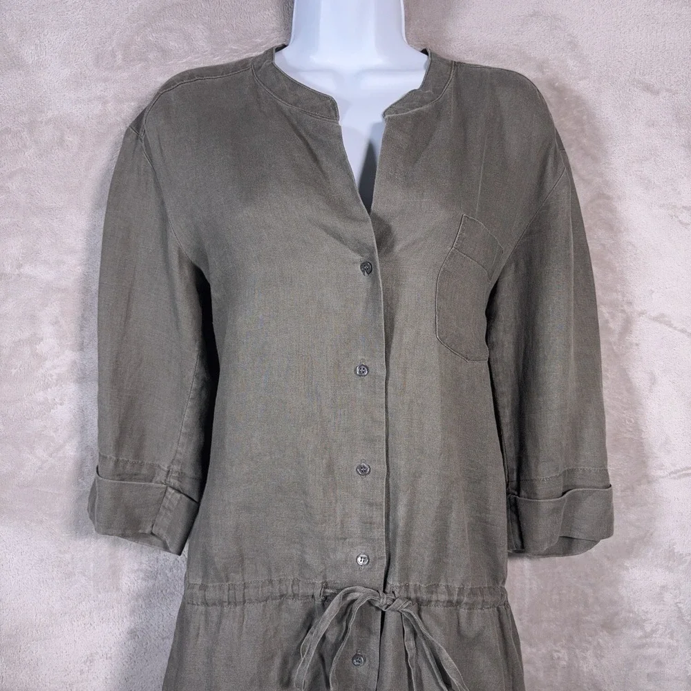 JAMES PERSE Shirt Dress Womens Size‎ 2 Brown Linen Button Front Tie Waist